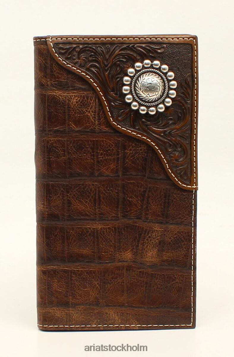 Tillbehör Ariat krokodil präglad hörn rodeo plånbok brun män F04841809