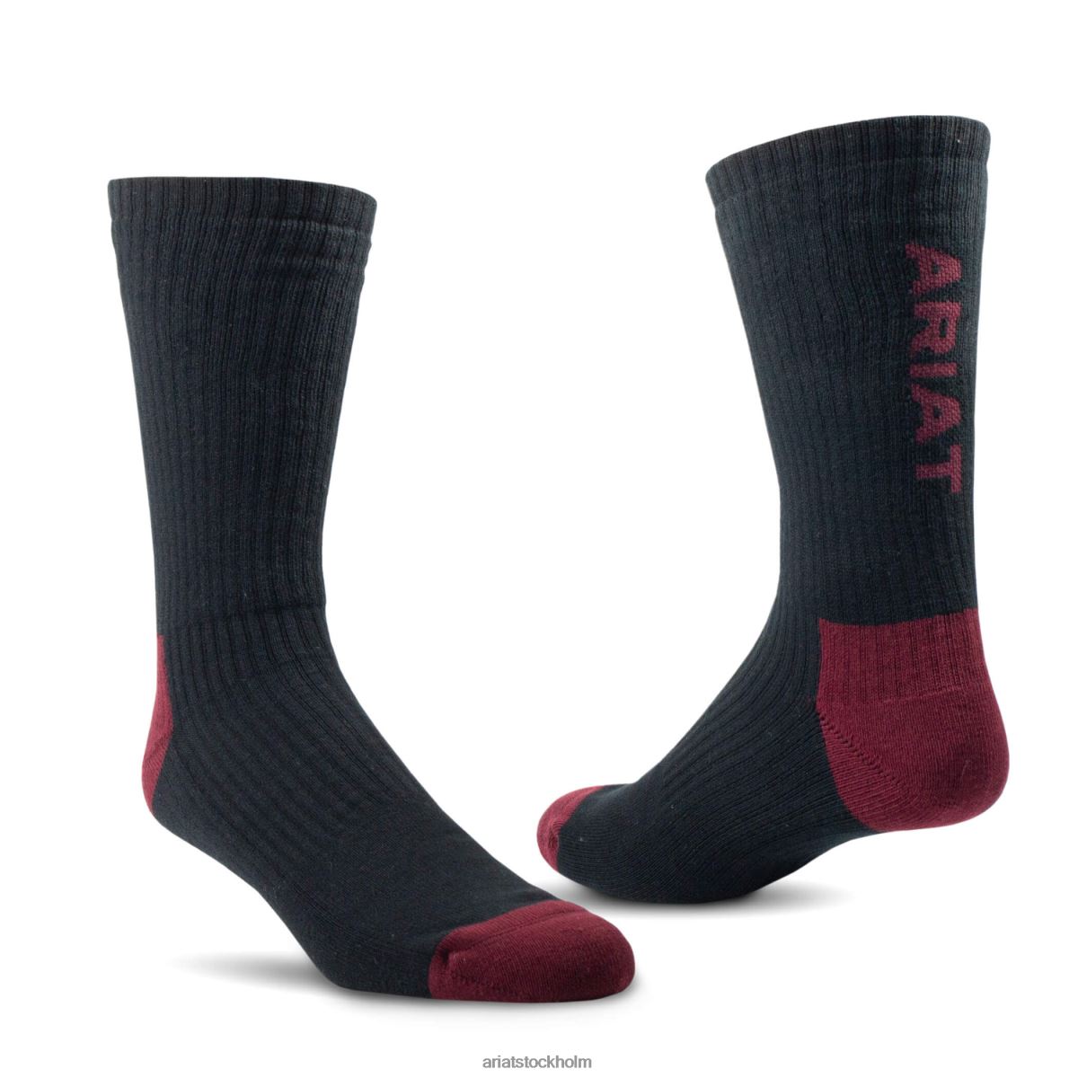 Tillbehör Ariat premium ringspunnen bomull arbetsstrumpa 3 par förpackning svart/rödbrun unisex- F04843820